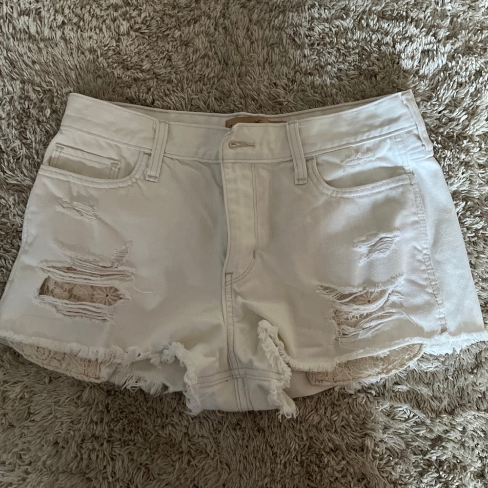 Hollister White Distressed Jean Shorts